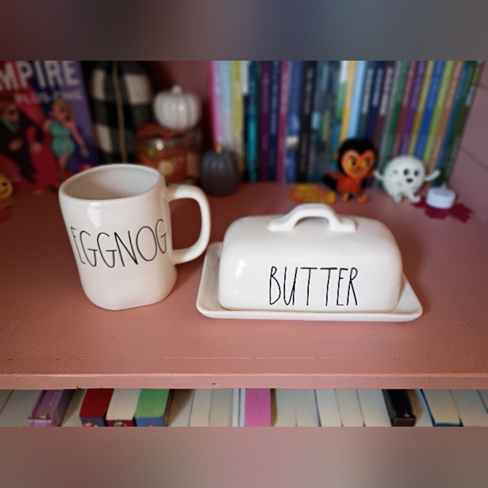 White Ceramic Mug and Butter Dish Set - Picture 2 of 3